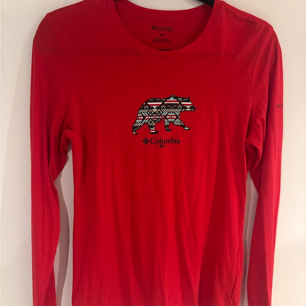 Columbia Red Crew Neck Long Sleeve Tee